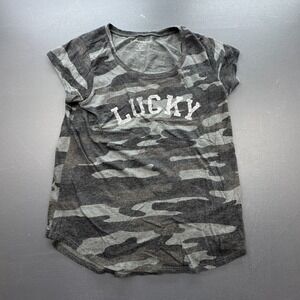 Lucky Brand T-Shirt Women's Medium Camo Graphic Tee Casual Soft Vintage Style